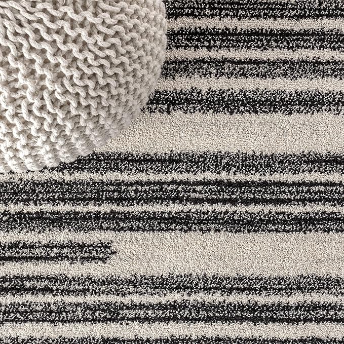 JONATHAN Y Khalil Modern Berber Stripe Cream/Black 5x5 Square Indoor Area Rug, Contemporary, Bohemian, Easy-Cleaning for Living Room, Bedroom, Kitchen, Pet Friendly, Non-Shedding (MOH207A-5SQ)