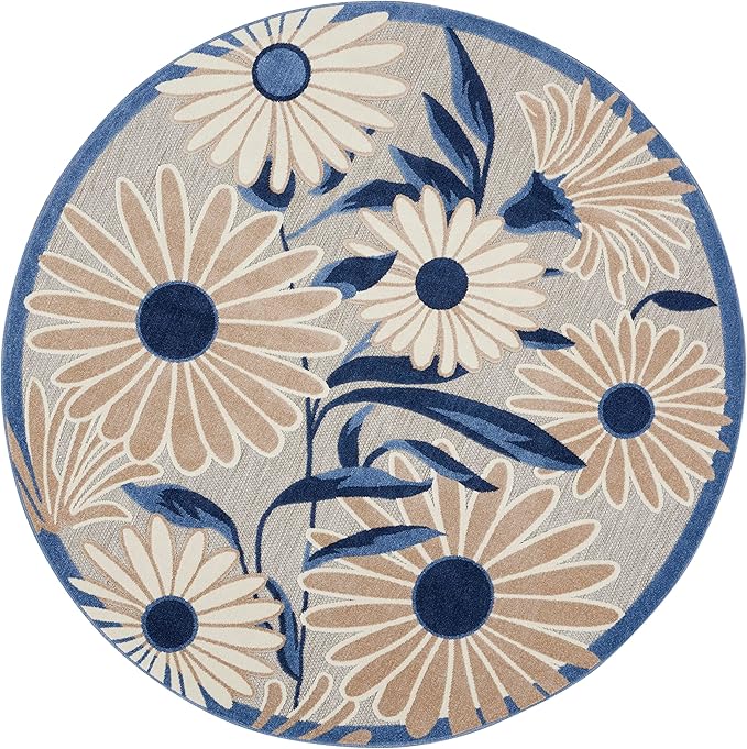 Nourison Home Aloha Blue Grey 7'10" x Round Area Rug - Easy Clean, Non Shedding, Bed Room, Living Room, Dining Room, Kitchen (8' x Round)