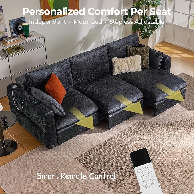 103" Electric Pull Out Sleeper Sofa Bed, 2in1 Convertible Power Extendable Couch Bed with Fast Charging USB&3 Smart Motor&Wide Back, Oversized Couches for Living Room&Small Space, Velvet Dark Grey | Electric Extendable, Stepless Adjustment, Fast-Chargi...