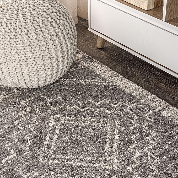 JONATHAN Y Amir Moroccan Beni Souk Gray/Cream 4' Round Indoor Area Rug, Bohemian, Scandinavian, Easy-Cleaning for Living Room, Bedroom, Kitchen, Pet Friendly, Non-Shedding (MOH200C-4R)