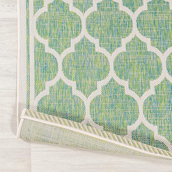 JONATHAN Y Moroccan Trellis Indoor Outdoor Area Rug 8X10 Cream/Green, Trebol Textured Weave for Backyard, Patio, Porch, Easy-Cleaning, High Traffic, Pet-Friendly, Non-Shedding (SMB109I-8)