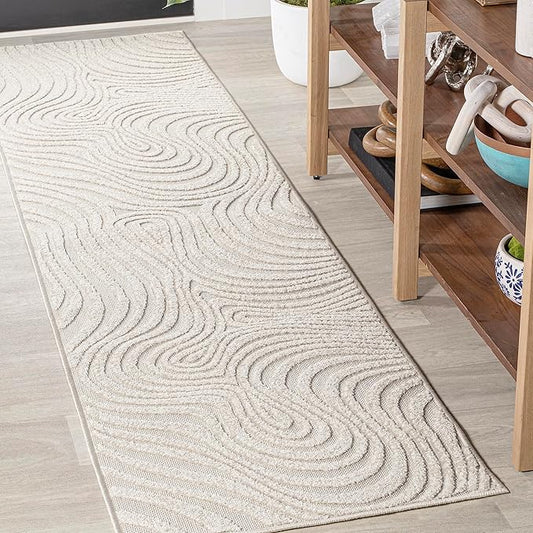 JONATHAN Y Maribo High-Low Abstract Striped Indoor/Outdoor Runner Rug 2x8, Cream/Ivory, Contemporary, Modern, Vintage, Bohemian for Bedroom,Kitchen,Living Room,Non Shedding,Easy-Washing (SCN103A-28)