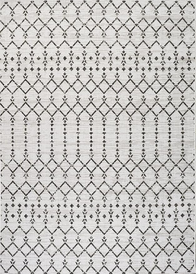JONATHAN Y Moroccan Geometric Indoor Outdoor Area Rug 6X9 Cream/Black, Ourika Textured Weave for Backyard, Patio, Porch, Easy-Cleaning, High Traffic, Pet-Friendly, Non-Shedding (SMB108I-6)