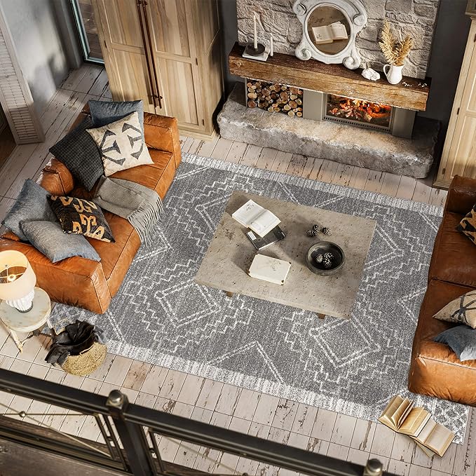 JONATHAN Y Amir Moroccan Beni Souk Gray/Cream Indoor Area Rug, 5x8, Bohemian, Scandinavian, Easy-Cleaning for Living Room, Bedroom, Kitchen, Pet Friendly, Non-Shedding (MOH200C-5)