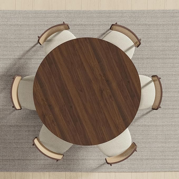 Casaphoria 52" Round Dining Table, Modern Wood Kitchen Table with Cylinder Polygonal Base for Living Room & Dining Room, Easy Assembly Farmhouse Furniture for 4-6, Walnut
