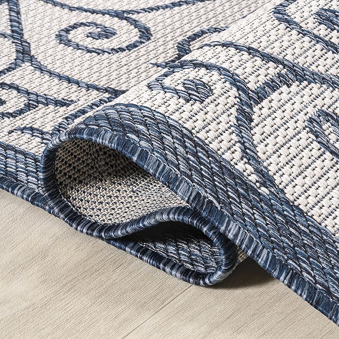 JONATHAN Y Vintage Filigree Indoor Outdoor Area Rug 9X12 Blue/Cream, Madrid Textured Weave for Backyard, Patio, Porch, Easy-Cleaning, High Traffic, Pet-Friendly, Non-Shedding (SMB107F-9)