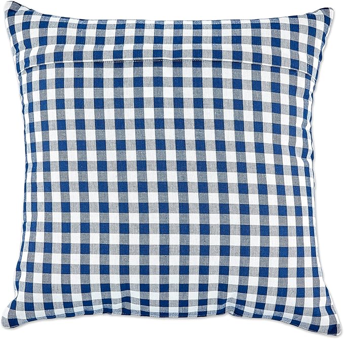 DII Decorative Square Throw Pillow Cover Collection Cotton, Machine Washable, Hidden Zipper, 18x18, Navy Gingham, 4 Piece