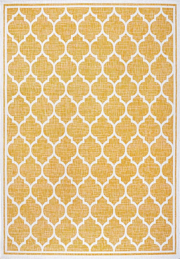 JONATHAN Y Moroccan Trellis Indoor Outdoor Area Rug 3X5 Yellow/Cream, Trebol Textured Weave for Backyard, Patio, Porch, Easy-Cleaning, High Traffic, Pet-Friendly, Non-Shedding (SMB109F-3)