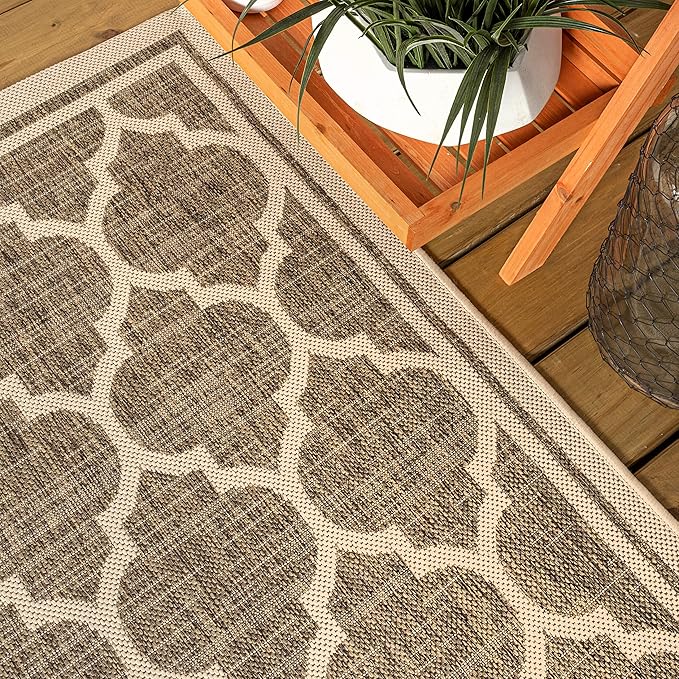 JONATHAN Y Moroccan Trellis Indoor Outdoor Runner Rug 2X14 Brown/Beige, Trebol Textured Weave for Backyard, Patio, Porch, Easy-Cleaning, High Traffic, Pet-Friendly, Non-Shedding (SMB109A-214)