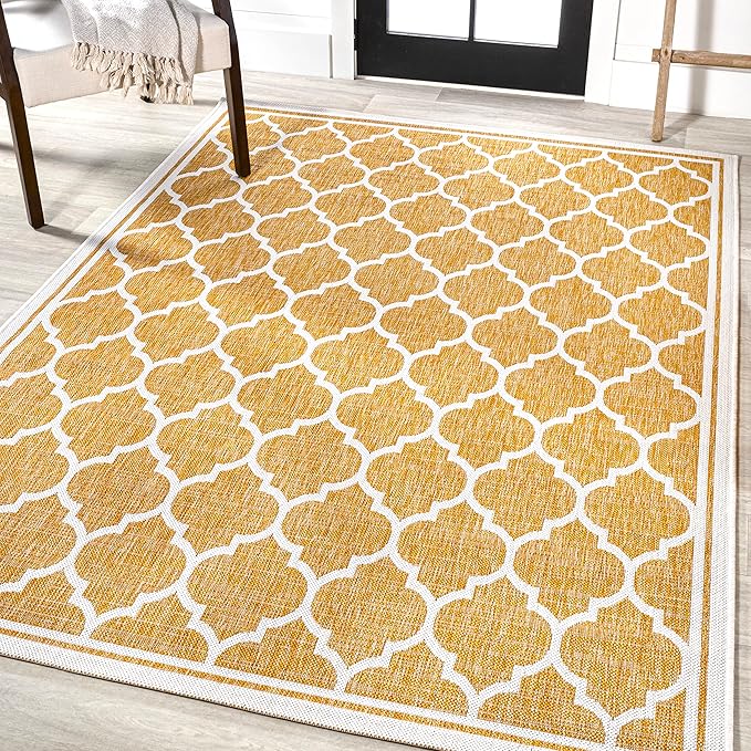 JONATHAN Y Moroccan Trellis Indoor Outdoor Area Rug 4X6 Yellow/Cream, Trebol Textured Weave for Backyard, Patio, Porch, Easy-Cleaning, High Traffic, Pet-Friendly, Non-Shedding (SMB109F-4)
