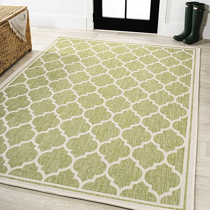 JONATHAN Y Moroccan Trellis Indoor Outdoor Area Rug 5X8 Green/Cream, Trebol Textured Weave for Backyard, Patio, Porch, Easy-Cleaning, High Traffic, Pet-Friendly, Non-Shedding (SMB109G-5)