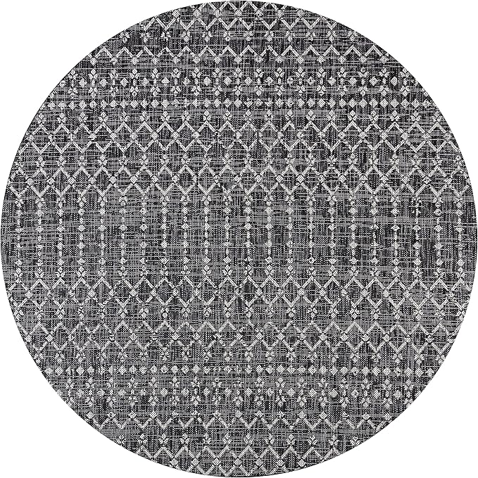 JONATHAN Y Moroccan Geometric Indoor Outdoor Round Area Rug 3 Ft Black/Gray, Ourika Textured Weave for Backyard, Patio, Porch, Easy-Cleaning, High Traffic, Pet-Friendly, Non-Shedding (SMB108F-3R)