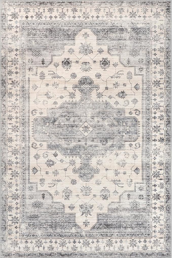 Nuloom SpinClean Banks Light Grey/Ivory, 5' x 8', Vintage, Soft and Cozy, High Traffic, Stain Resistant, Easy Clean, Durable, Machine Washable Area Rug for Bedroom, Living Room, Dining, Foyer