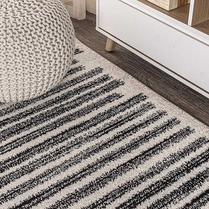 JONATHAN Y Khalil Modern Berber Stripe Cream/Black Runner Rug, 2x10, Contemporary, Bohemian, Easy-Cleaning for Living Room, Bedroom, Kitchen, Pet Friendly, Non-Shedding (MOH207A-210)
