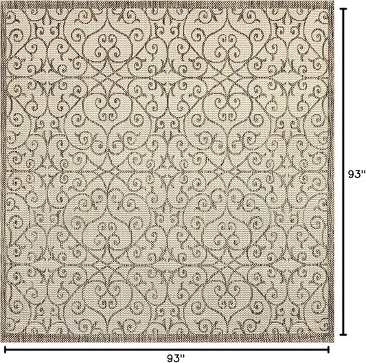 JONATHAN Y Vintage Filigree Indoor Outdoor Square Area Rug 8X8 Beige/Brown, Madrid Textured Weave for Backyard, Patio, Porch, Easy-Cleaning, High Traffic, Pet-Friendly, Non-Shedding (SMB107B-8SQ)