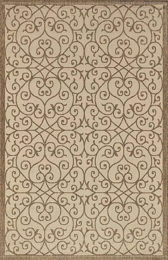 JONATHAN Y Vintage Filigree Indoor Outdoor Area Rug 3X5 Beige/Brown, Madrid Textured Weave for Backyard, Patio, Porch, Easy-Cleaning, High Traffic, Pet-Friendly, Non-Shedding (SMB107B-3)