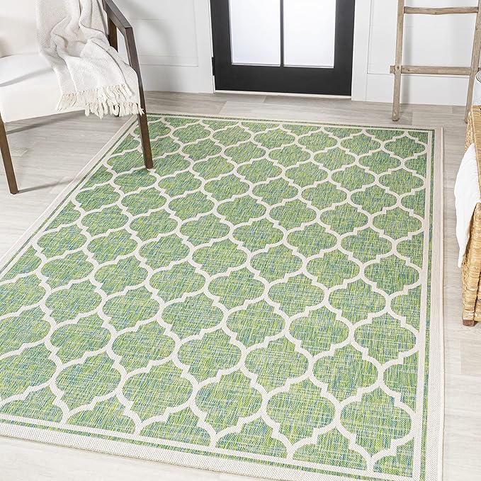 JONATHAN Y Moroccan Trellis Indoor Outdoor Area Rug 3X5 Cream/Green, Trebol Textured Weave for Backyard, Patio, Porch, Easy-Cleaning, High Traffic, Pet-Friendly, Non-Shedding (SMB109I-3)