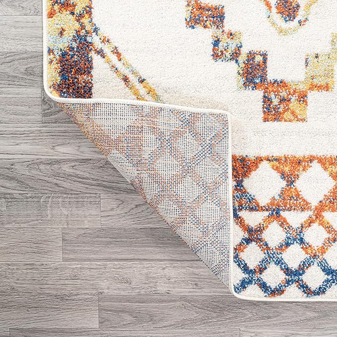 JONATHAN Y Amir Moroccan Beni Souk Ivory/Blue/Orange Indoor Area Rug, 8x10, Bohemian, Scandinavian, Easy-Cleaning for Living Room, Bedroom, Kitchen, Pet Friendly, Non-Shedding (MOH200E-8)