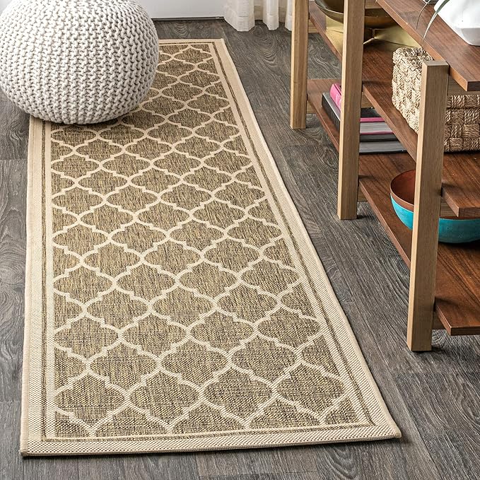JONATHAN Y Moroccan Trellis Indoor Outdoor Runner Rug 2X20 Brown/Beige, Trebol Textured Weave for Backyard, Patio, Porch, Easy-Cleaning, High Traffic, Pet-Friendly, Non-Shedding (SMB109A-220)
