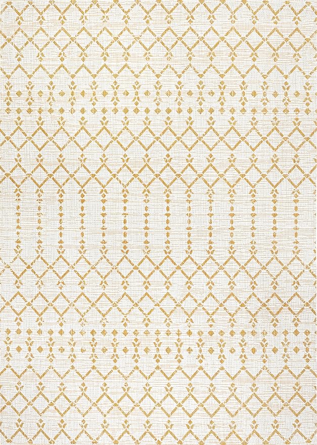 JONATHAN Y Moroccan Geometric Indoor Outdoor Area Rug 8X10 Cream/Yellow, Ourika Textured Weave for Backyard, Patio, Porch, Easy-Cleaning, High Traffic, Pet-Friendly, Non-Shedding (SMB108J-8)