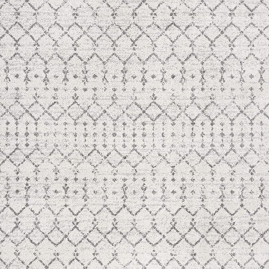 JONATHAN Y Boho Vintage Diamond Cream/Gray Square Area Rug 6X6 ft, Moroccan Hype for Living Room, Bedroom, Kitchen, Office, Easy-Cleaning, High Traffic, Pet-Friendly, Non-Shedding (MOH101B-6SQ)