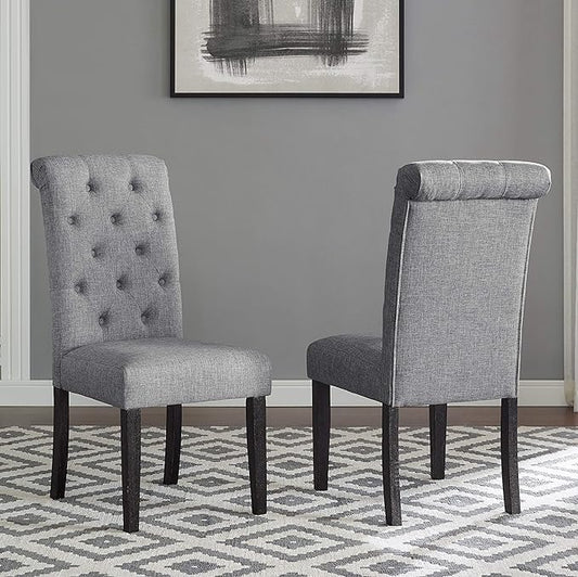 Roundhill Furniture Leviton Solid Wood Tufted Dining Chair, Set of 2, Gray