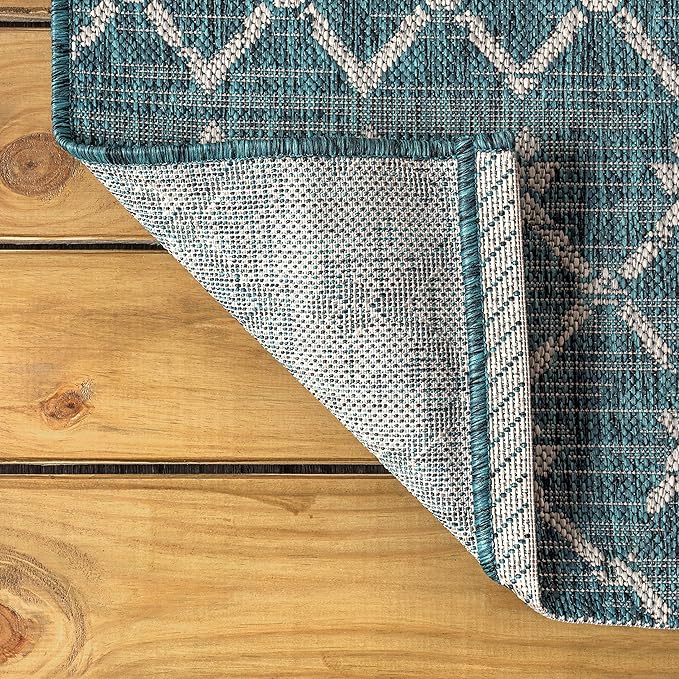 JONATHAN Y Moroccan Geometric Indoor Outdoor Square Area Rug 3X3 Teal/Gray, Ourika Textured Weave for Backyard, Patio, Porch, Easy-Cleaning, High Traffic, Pet-Friendly, Non-Shedding (SMB108C-3SQ)