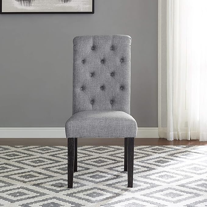 Roundhill Furniture Leviton Solid Wood Tufted Dining Chair, Set of 2, Gray