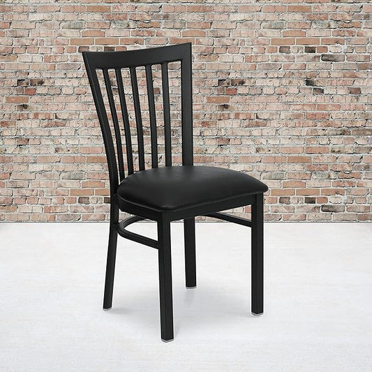 Flash Furniture 4 Pack HERCULES Series Black School House Back Metal Restaurant Chair - Black Vinyl Seat