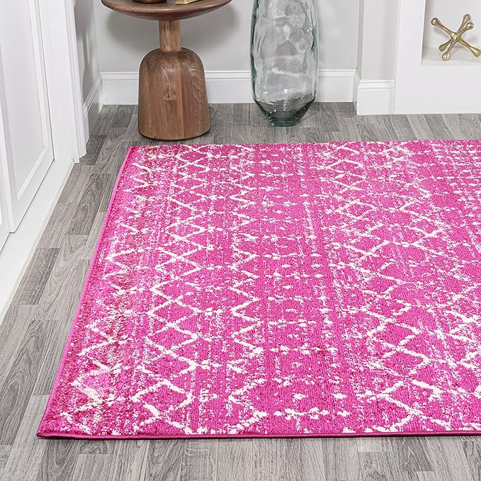 JONATHAN Y Boho Vintage Diamond Fuchsia/Ivory Indoor Area Rug 5X8 ft, Moroccan Hype for Living Room, Bedroom, Kitchen, Office, Easy-Cleaning, High Traffic, Pet-Friendly, Non-Shedding (MOH101G-5)