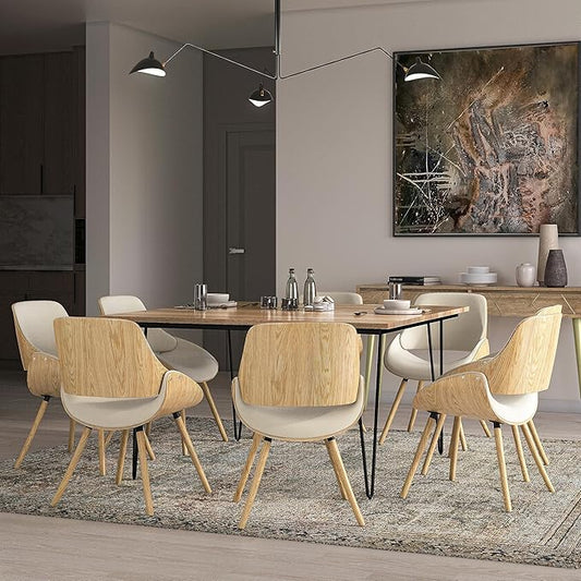 SIMPLIHOME Malden Dining Chair in Light Wood, Natural Linen Look Fabric, 22.8" W x 20.9" D x 30.9" H, Mid-Century Modern Style for Dining Room