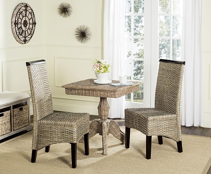 SAFAVIEH Home Collection - Ilya Grey Wicker Tall Back Dining Chair Set of 2 (SEA8017A-SET2)