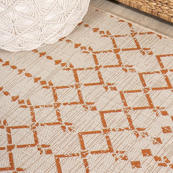 JONATHAN Y Moroccan Geometric Indoor Outdoor Runner Rug 2X10 Cream/Orange, Ourika Textured Weave for Backyard, Patio, Porch, Easy-Cleaning, High Traffic, Pet-Friendly, Non-Shedding (SMB108O-210)