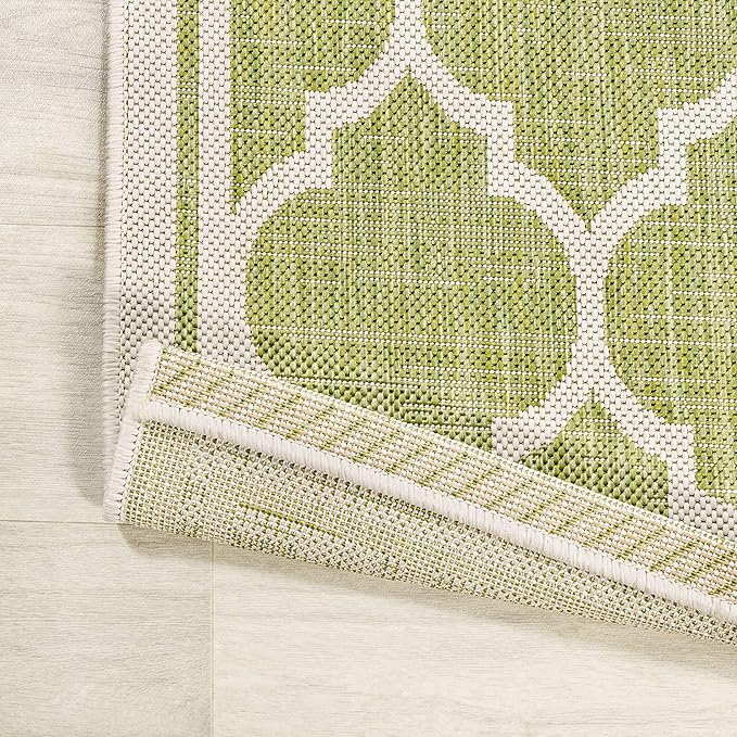 JONATHAN Y Moroccan Trellis Indoor Outdoor Square Area Rug 5X5 Green/Cream, Trebol Textured Weave for Backyard, Patio, Porch, Easy-Cleaning, High Traffic, Pet-Friendly, Non-Shedding (SMB109G-5SQ)