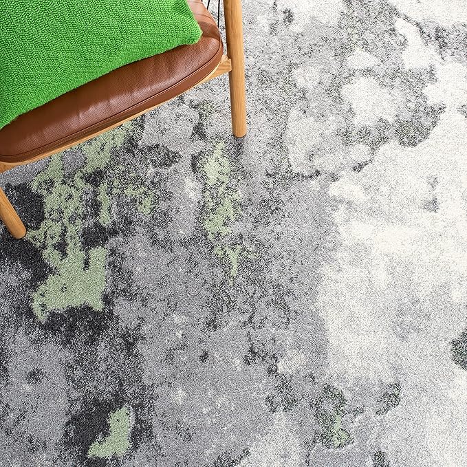 SAFAVIEH Adirondack Collection Area Rug - 6' Square, Green & Grey, Modern Abstract Design, Non-Shedding & Easy Care, Ideal for High Traffic Areas in Living Room, Bedroom (ADR134F)