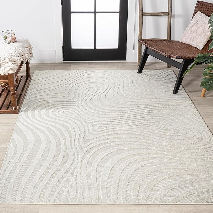JONATHAN Y Maribo High-Low Abstract Striped Indoor/Outdoor Area Rug 3x5, Cream/Ivory, Contemporary, Modern, Vintage, Bohemian for Bedroom,Kitchen,Living Room,Non Shedding,Easy-Washing (SCN103A-3)