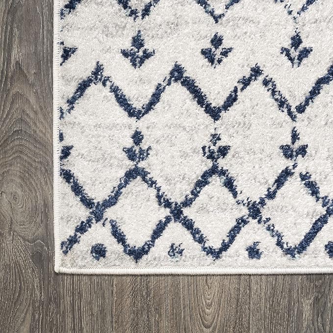 JONATHAN Y Boho Vintage Diamond Cream/Navy Runner Rug 2X8 ft, Moroccan Hype for Living Room, Bedroom, Kitchen, Office, Easy-Cleaning, High Traffic, Pet-Friendly, Non-Shedding (MOH101F-28)