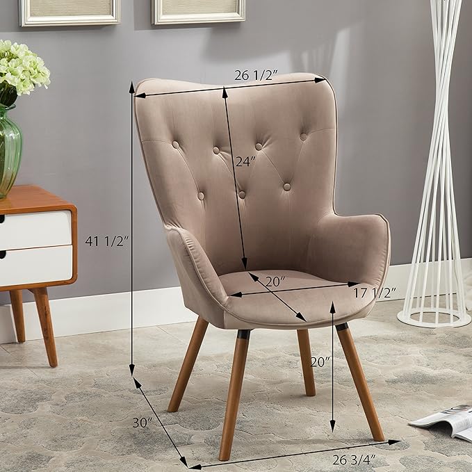 Roundhill Furniture Doarnin Contemporary Silky Velvet Tufted Button Back Accent Chair, Taupe