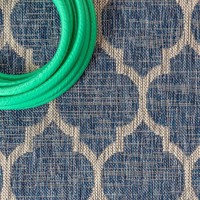 JONATHAN Y Moroccan Trellis Indoor Outdoor Runner Rug 2X10 Navy/Gray, Trebol Textured Weave for Backyard, Patio, Porch, Easy-Cleaning, High Traffic, Pet-Friendly, Non-Shedding (SMB109D-210)
