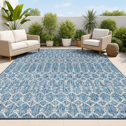 JONATHAN Y Moroccan Geometric Indoor Outdoor Area Rug 5X8 Navy/Light Gray, Ourika Textured Weave for Backyard, Patio, Porch, Easy-Cleaning, High Traffic, Pet-Friendly, Non-Shedding (SMB108B-5)