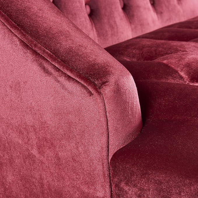 Christopher Knight Home GDFStudio Leona Modern Glam Tufted Velvet Wingback Loveseat, Wine and Dark Brown, 34.00 ''D x 50.25‘’W x 38.50'' H