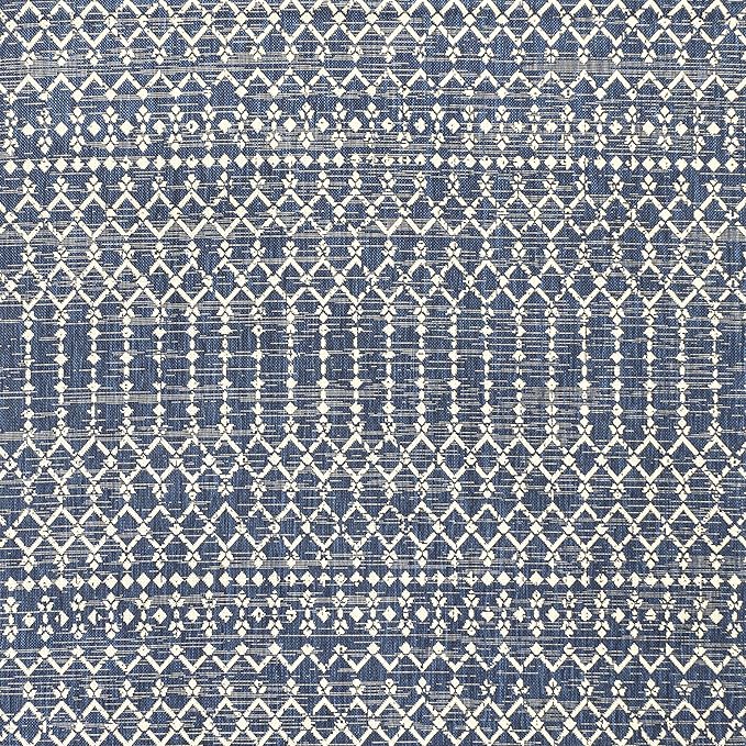 JONATHAN Y Moroccan Geometric Indoor Outdoor Square Area Rug 4X4 Navy/Beige, Ourika Textured Weave for Backyard, Patio, Porch, Easy-Cleaning, High Traffic, Pet-Friendly, Non-Shedding (SMB108K-4SQ)
