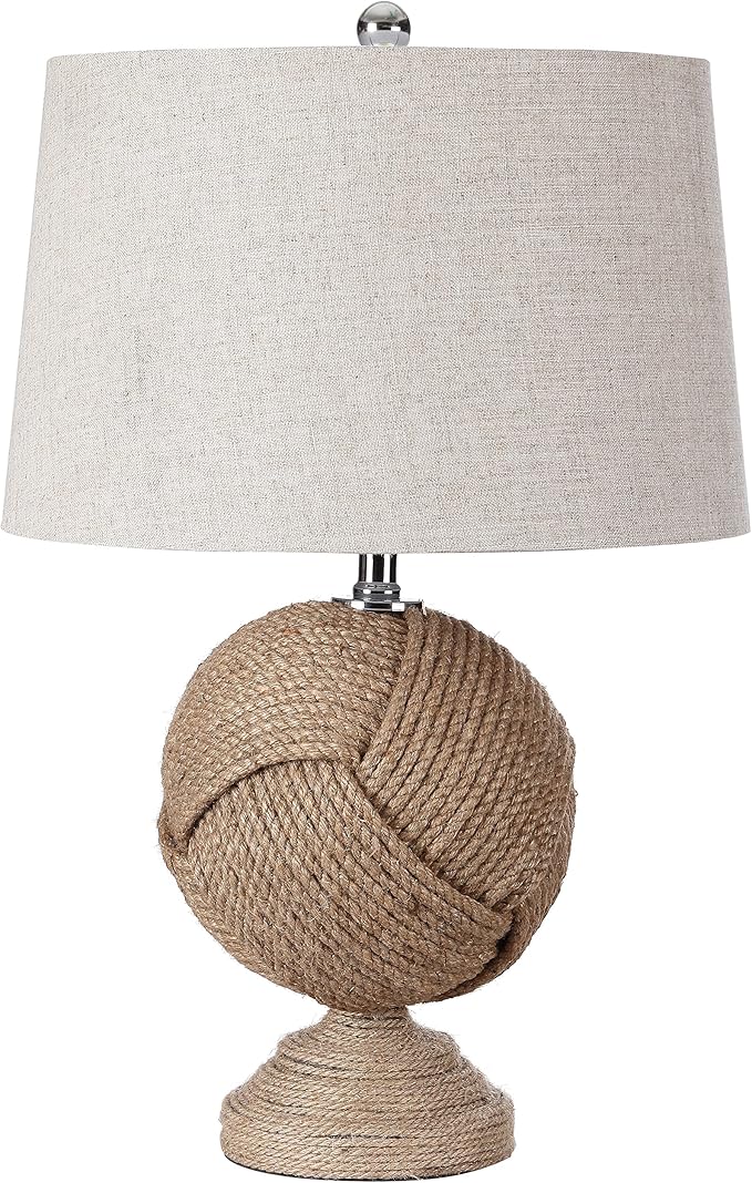 JONATHAN Y 24" Brown Monkey's Fist Knotted Rope LED Table Lamp, Coastal Farmhouse Nautical Lamp for Living Room Bedroom, Gray Linen Shade, UL Listed, LED Bulb Included JYL1005A