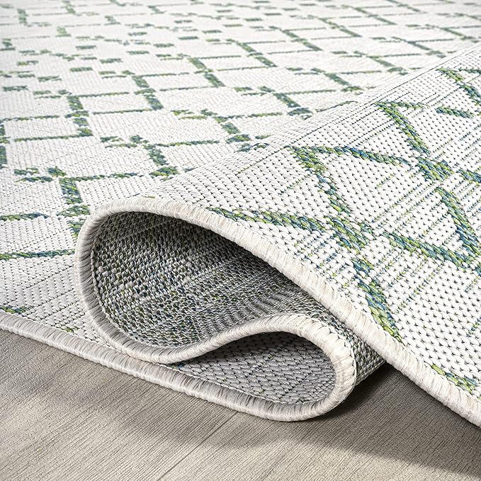 JONATHAN Y Moroccan Geometric Indoor Outdoor Area Rug 5X8 Green/Ivory, Ourika Textured Weave for Backyard, Patio, Porch, Easy-Cleaning, High Traffic, Pet-Friendly, Non-Shedding (SMB108R-5)