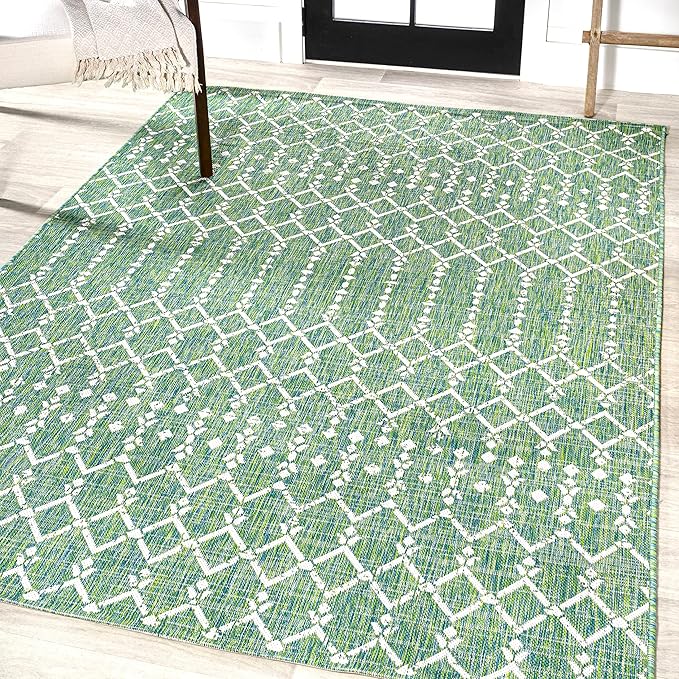 JONATHAN Y Moroccan Geometric Indoor Outdoor Area Rug 3X5 Green/Cream, Ourika Textured Weave for Backyard, Patio, Porch, Easy-Cleaning, High Traffic, Pet-Friendly, Non-Shedding (SMB108L-3)
