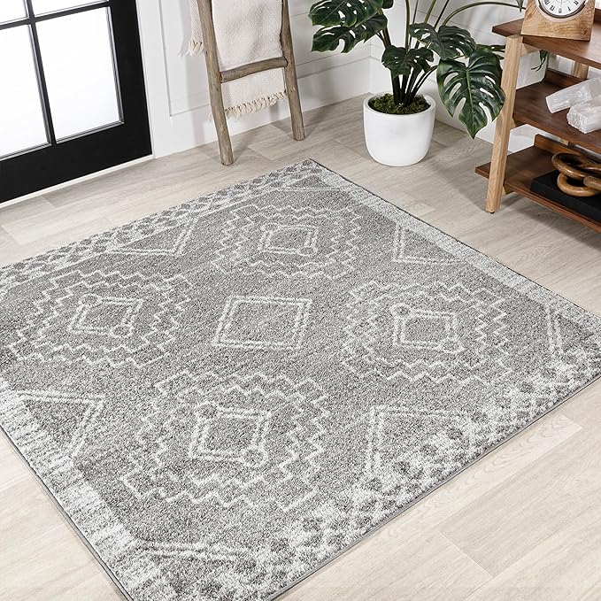 JONATHAN Y Amir Moroccan Beni Souk Gray/Cream 6x6 Square Indoor Area Rug, Bohemian, Scandinavian, Easy-Cleaning for Living Room, Bedroom, Kitchen, Pet Friendly, Non-Shedding (MOH200C-6SQ)