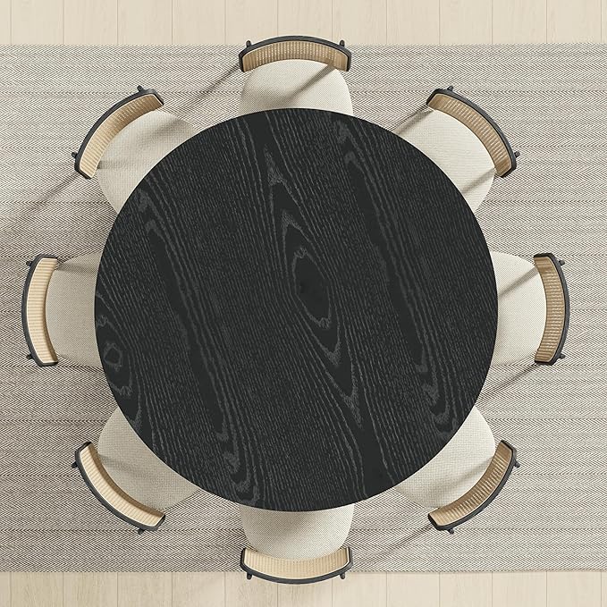 Casaphoria 60" Round Dining Table, Modern Wood Kitchen Table with Cylinder Polygonal Base for Living Room & Dining Room, Easy Assembly Farmhouse Furniture for 4-6, Black