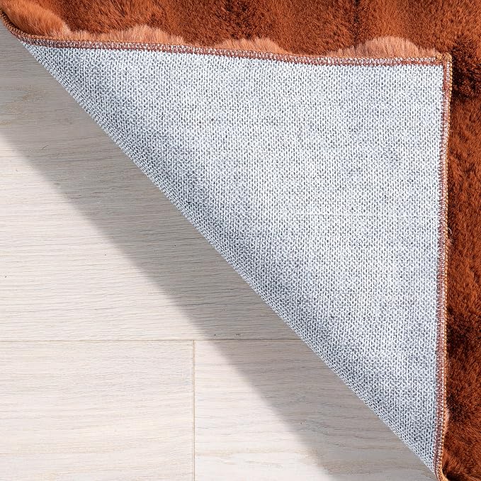 Nuloom Jeni Brick, 3'9" x 6', Solid Faux Rabbit, Fluffy and Cozy, High Traffic, Stain Resistant, Easy Clean, Durable Washable Area Rug for Bedroom, Living Room, Dining, Den, Foyer, Entryway