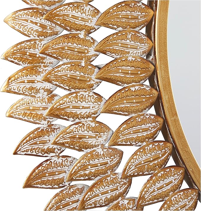 Deco 79 Metal Leaf Room Wall Mirror Radial Entryway Mirror, Wall Mounted Mirror 32" x 1" x 32", Gold