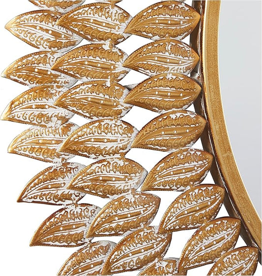 Deco 79 Metal Leaf Room Wall Mirror Radial Entryway Mirror, Wall Mounted Mirror 32" x 1" x 32", Gold